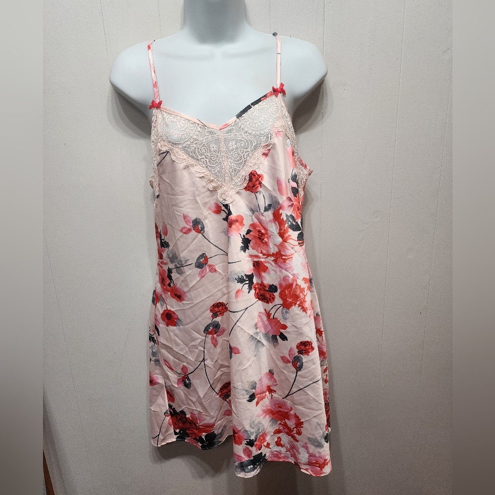 Apt 9 Chemise Medium Pink Silky Lace Sexy Sleepwear Intimates Floral B800
